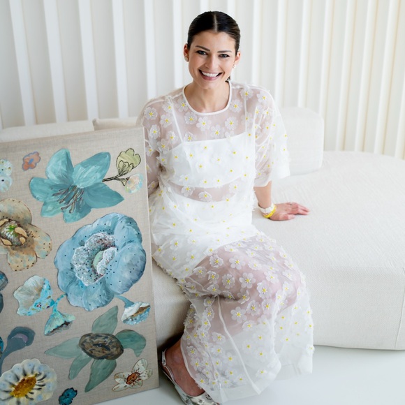 White Top and Maxi Skirt Set with Embellished Appliqué Flowers - Picture 3 of 7